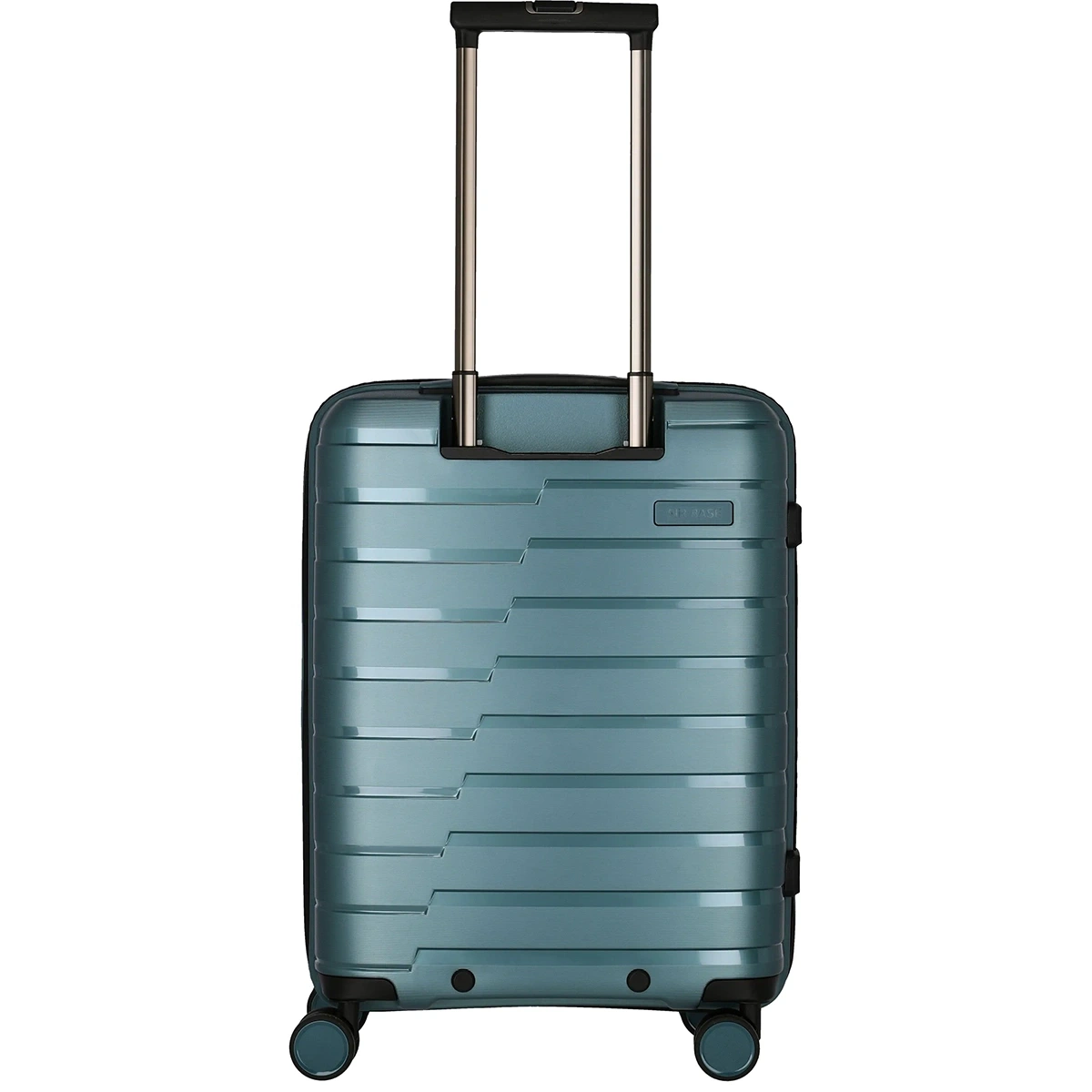 Der Travelite Air Base 4-Rad Trolley S mit Vortasche in Ice Blue verfügt über vier Räder und einen verlängerten Teleskopgriff, was ihn zum idealen Bordgepäck für Ihre Reisen macht.