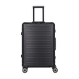 Der Travelite Next Aluminium Trolley M (4 Rollen, 69 Liter, Schwarz) von Travelite mit ausziehbarem Griff ist auf weißem Hintergrund zu sehen.
