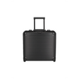 Der Travelite Next Business Wheeler - ein eleganter 34-Liter-Trolley aus Aluminium in Schwarz - verfügt über eine geriffelte Hartschale, vier Rollen und einen ausziehbaren Griff. Ideal als Bordgepäck für effiziente Geschäftsreisen. Abgebildet auf einfarbig weißem Hintergrund.