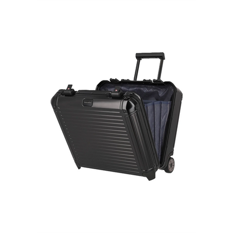 Der Travelite Next Business Wheeler (Schwarz, 34L) von Travelite ist ein Aluminium-Trolley mit gerippter Hartschale, aufrechter Haltung, Teleskopgriff und organisiertem Innenraum - ideal als Bordgepäck.