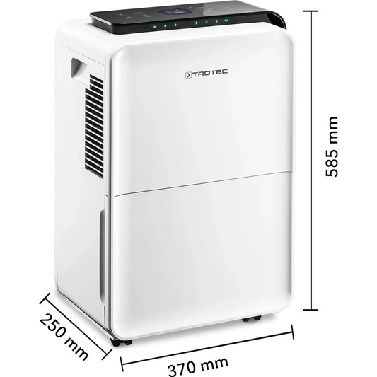 Der Trotec Luftentfeuchter TTK 99 HEPA in Weiß (370 mm breit, 250 mm tief, 585 mm hoch) verhindert Schimmelbildung und fördert ein gesünderes Raumklima.