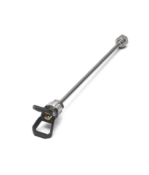 Ein Fahrradschnellspanner aus Metall mit Hebel, abgebildet auf weißem Hintergrund, erinnert an die Präzisionstechnik des Wagner Control PRO 250M Farbspritzgerätes.