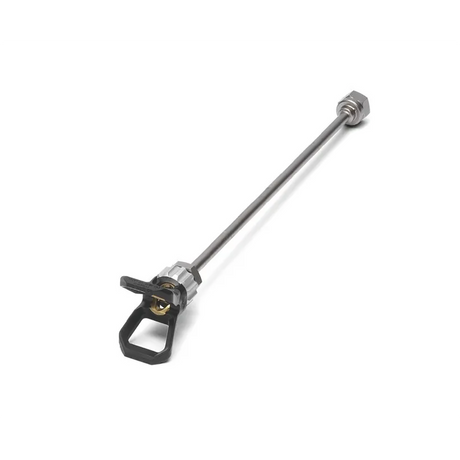 Ein Fahrradschnellspanner aus Metall mit Hebel, abgebildet auf weißem Hintergrund, erinnert an die Präzisionstechnik des Wagner Control PRO 250M Farbspritzgerätes.