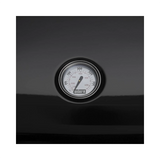 Ein rundes Thermometer auf dem schwarzen Deckel des Weber Lumin Compact von Weber zeigt die Temperatur in Grad Fahrenheit an.